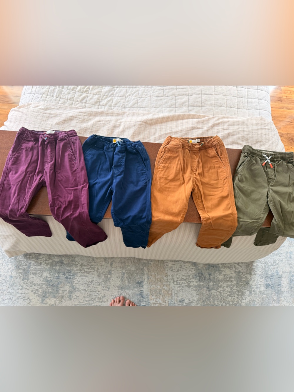 Boden Kids Pull-On pants in Plum, Navy, Rust & Olive